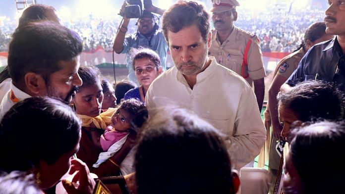 File photo of Rahul Gandhi at the ‘Rythu Sangarshana Sabha’ in Warangal Friday | ANI