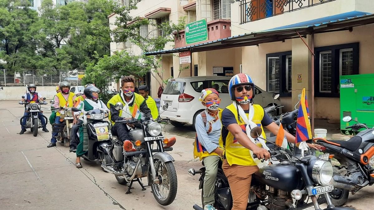 Tibetan activists during the bike rally from Mundgod to Bengaluru | Photo Courtesy: Chonen Dolma Tibetan activists during the bike rally from Mundgod to Bengaluru | Photo Courtesy: Chonen Dolma