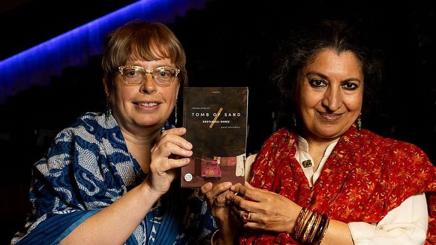International Booker Prize winner Geetanjali Shree (R) along with Daisy Rockwell, who translated the novel from Hindi to English | Photo: Twitter/@TheBookerPrizes