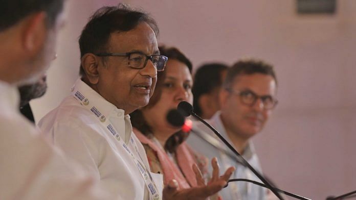 Former Union minister P. Chidambaram and other Congress leaders at a press conference in Udaipur, where the party's ‘Nav Sankalp Chintan Shivir’ is underway, Saturday | Suraj Singh Bisht | ThePrint