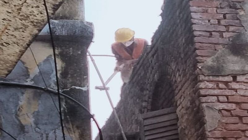 A house being demolished at the Durga Pithuri Lane | Photo: By special arrangement 