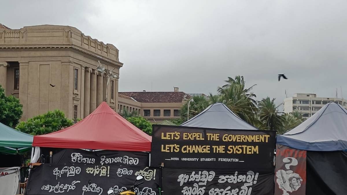 Posters against the government at the protest site in Colombo | Photo: Sowmiya Ashok | ThePrint