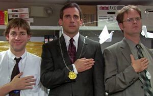A still from the US version of 'The Office' featuring Steve Carell, John Krasinski and Rainn Wilson | IMDb 