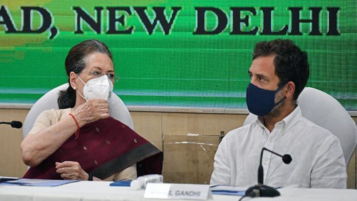 Congress president Sonia Gandhi and party leader Rahul Gandhi at the CWC meeting in New Delhi Monday | ANI/Rahul Singh
