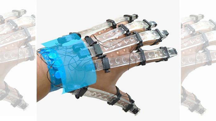 The 3D-printed, remote-controlled glove opens up the possibility of conducting online physiotherapy sessions for stroke patients, IISc researchers say | By special arrangement