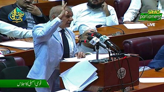 File photo of Pakistan PM Shehbaz Sharif speaking in the National Assembly | ANI