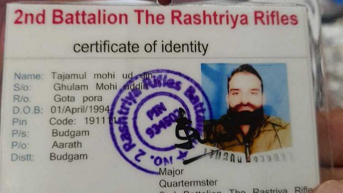 Tajamul Mohi-ud-din's family says his identity card establishes he was part of the 2nd Battalion of the Rashtriya Rifles. But, the Army says it never issued a card to him | Praveen Jain | ThePrint