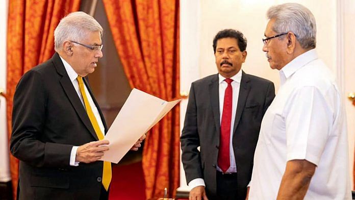 United National Party leader Ranil Wickremesinghe is sworn in as prime minister of Sri Lanka, in Colombo on 12 May | Photo: ANI