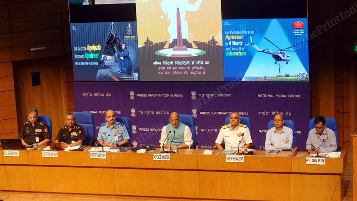Defence Minister Rajnath Singh announced the Agnipath scheme at the National Media Centre in Delhi Tuesday | Praveen Jain | ThePrint