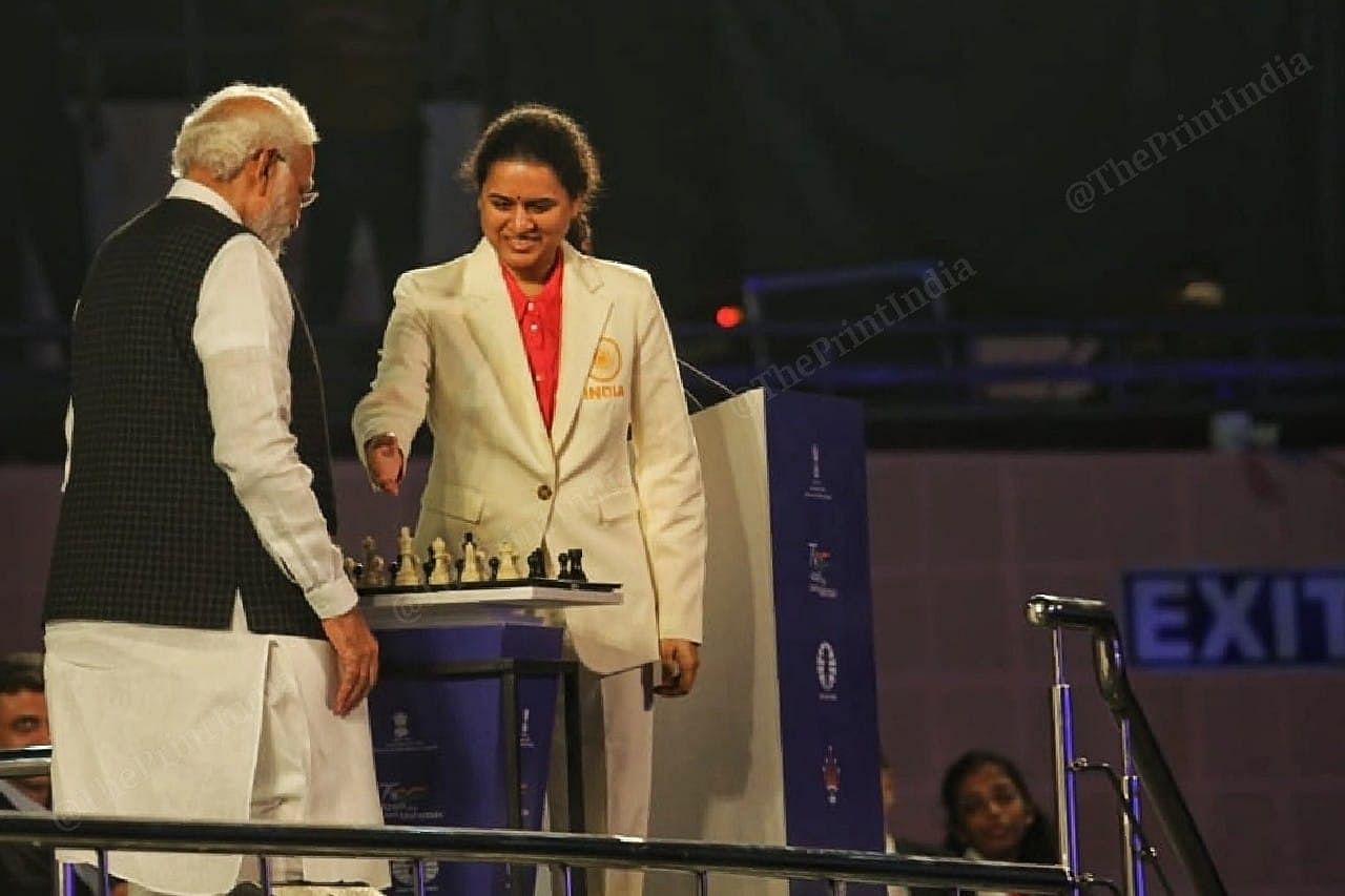 Indian Chess player Koneru Humpy plays a game with PM Modi | Photo: Praveen Jain | ThePrint