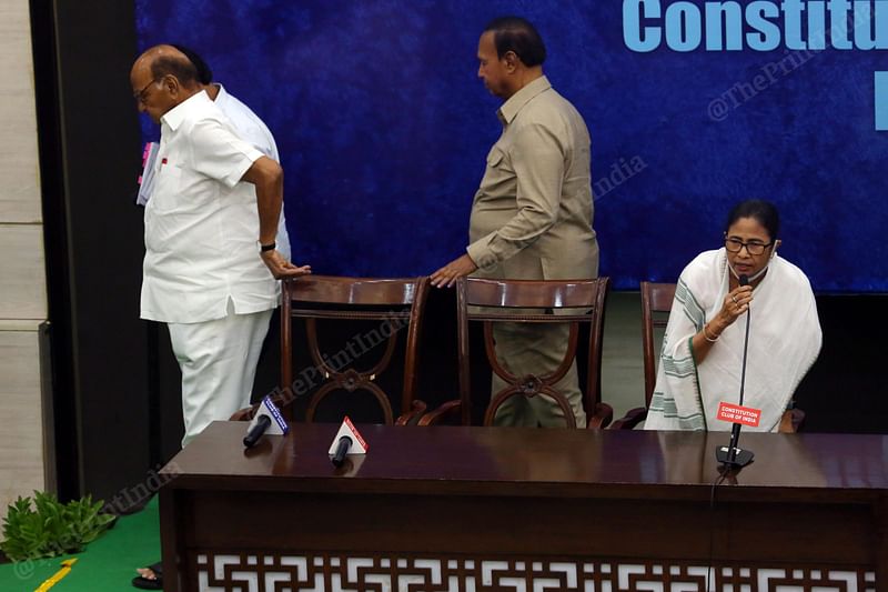 NCP leader Sharad Pawar leaves after the press conference on Wednesday's meeting | Praveen Jain | ThePrint