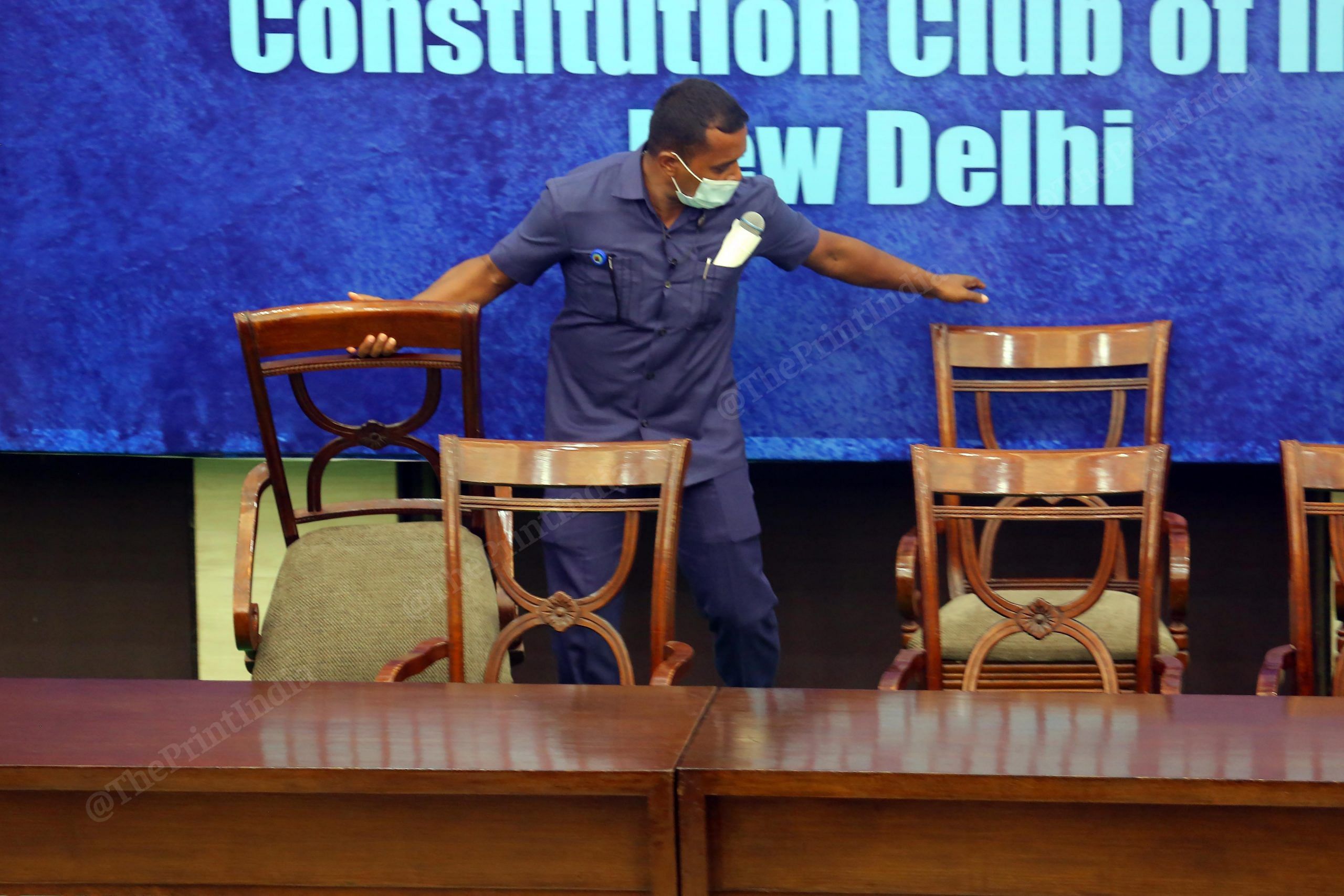 Chairs being arranged for Wednesday's meeting | Photo: Praveen Jain | ThePrint