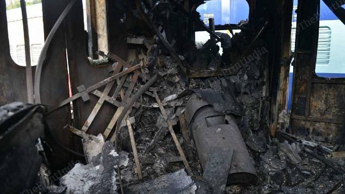 The inside of a burnt train | Suraj Singh Bisht | ThePrint