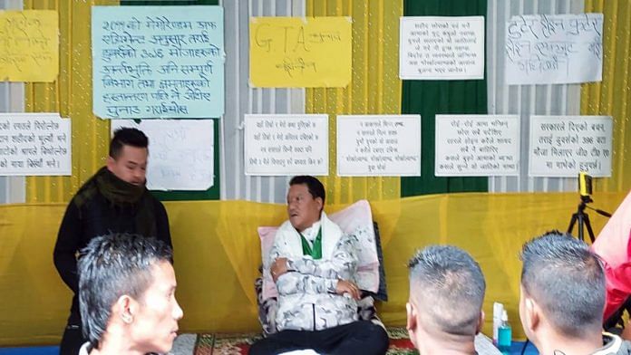 Gorkha Janmukti Morcha chief Bimal Gurung during an 