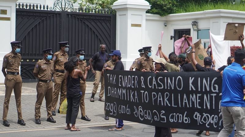 Protests in Sri Lanka after Dhammika Perera was slated to be the new Minister of Technology | Photo by Riyal Riffai