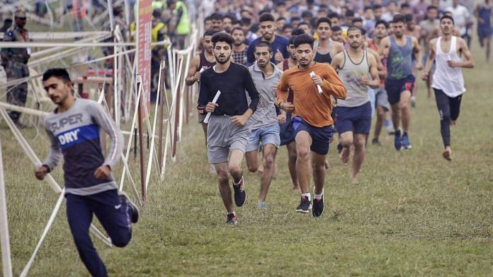 File photo of candidates running during an Army recruitment rally | Representational image | PTI