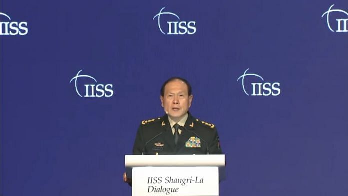 China’s Minister of National Defense General Wei Fenghe addressing Shangri-La Dialogue 2022 | Twitter @IISS_org