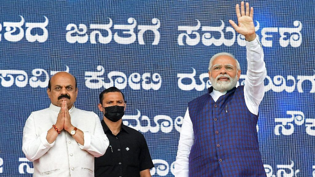 Prime Minister Narendra Modi with Karnataka Chief Minister Basavaraj S Bommai in Bengaluru Monday | ANI