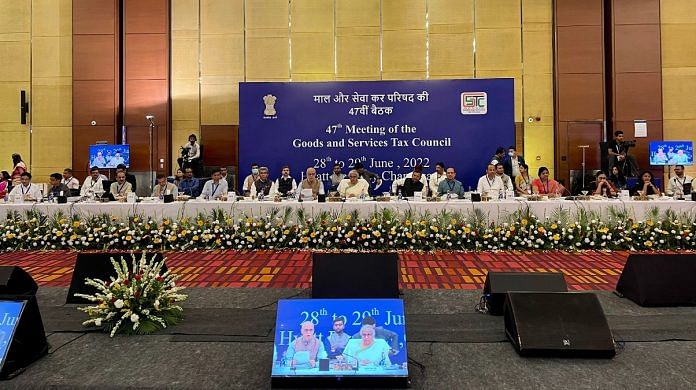Union Finance Minister Nirmala Sitharaman chairing the 47th meeting of the GST Council in Chandigarh Tuesday | ANI