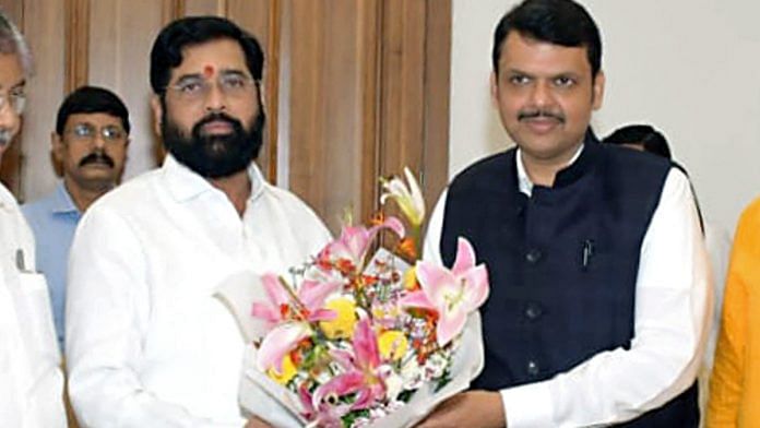 Rebel Shiv Sena leader Eknath Shinde meets BJP leader Devendra Fadnavis, in Mumbai Thursday | ANI