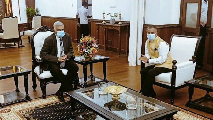 Sri Lankan Prime Minister Ranil Wickremesinghe with Gopal Baglay, India’s High Commissioner to Sri Lanka, in Colombo, 13 May | Credits: ANI Photo/ ANI Pic Service