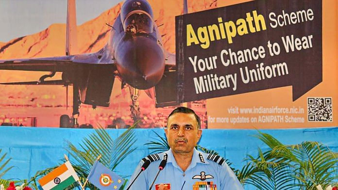 Air Marshal Manavendra Singh addresses a press conference regarding the new recruitment scheme 'Agnipath', in Bengaluru on 15 June 2022 | PTI Photo