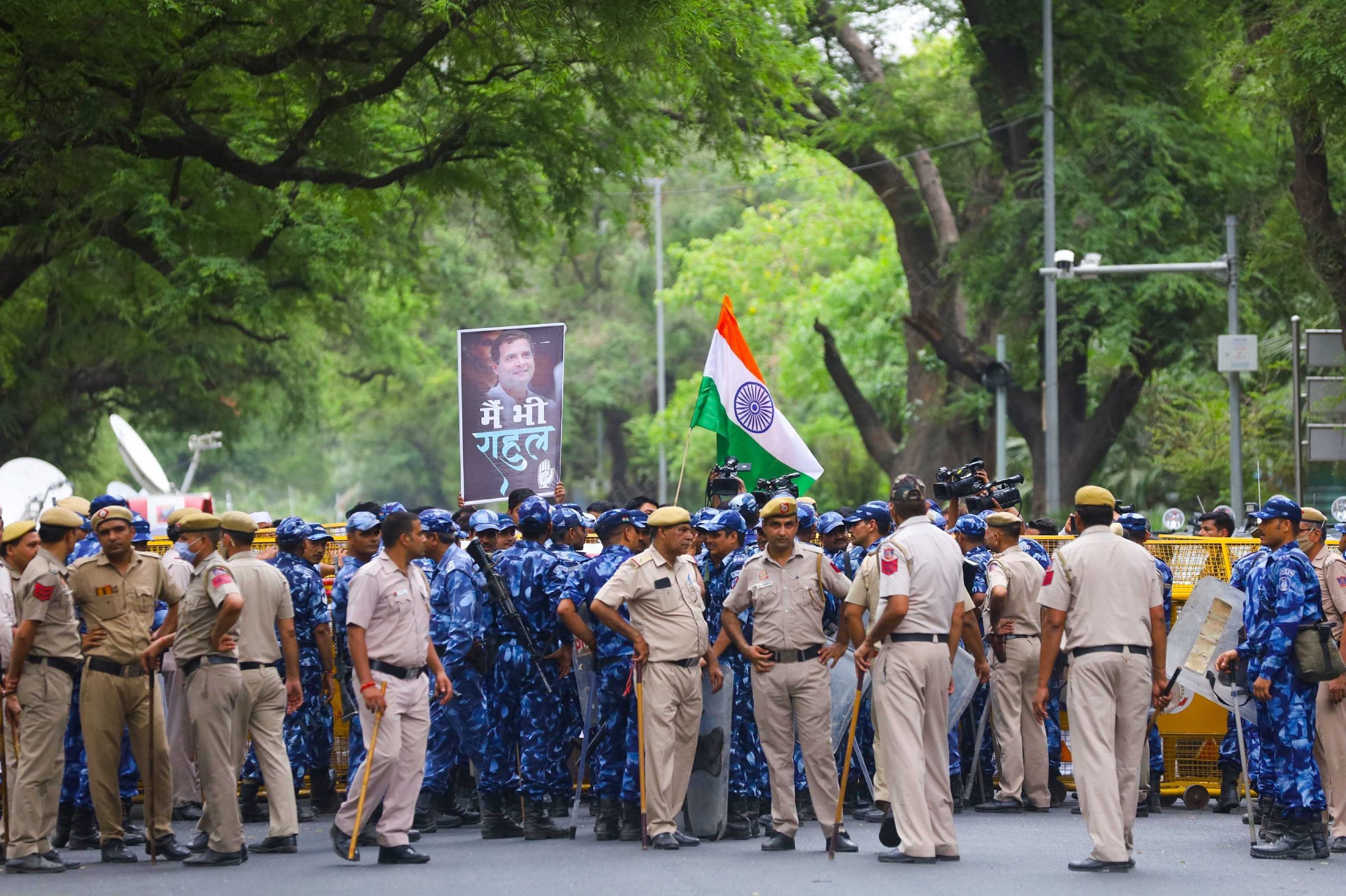 Police at the All India Congress Committee headquarters in New Delhi on 13 June | Manisha Mondal | ThePrint
