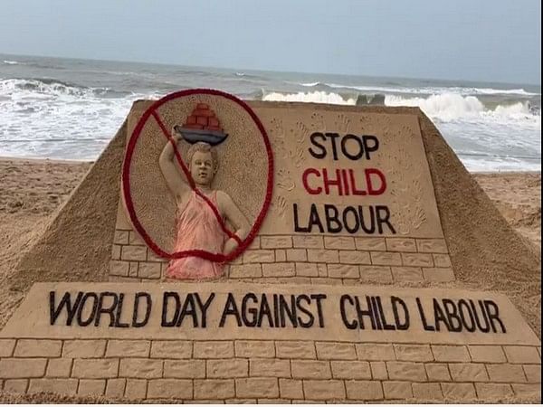 Sudarsan Pattnaik creates sand art at Puri beach to World Day Against Child Labour