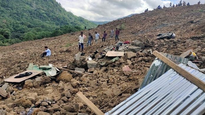 Rescue operations underway after a massive landslide hit the Tupul Railway Station in Noney district of Manipur, Thursday | ANI
