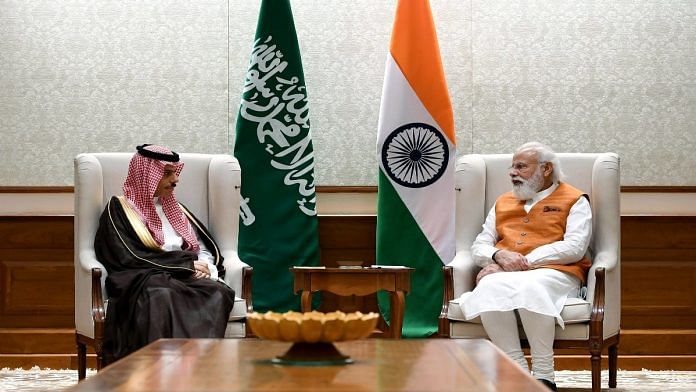 File photo of Prime Minister Narendra Modi and Minister of Foreign Affairs of the Kingdom of Saudi Arabia, Prince Faisal Bin Farhan Al Saud, in New Delhi | ANI