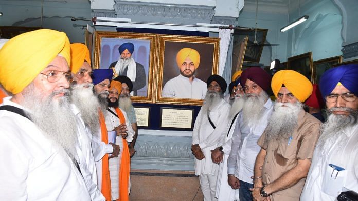 The portraits of Dilawar Singh and Giani Bhagwan Singh were installed at the Golden Temple’s Central Sikh Museum in Amritsar Tuesday | Twitter/@SGPCAmritsar
