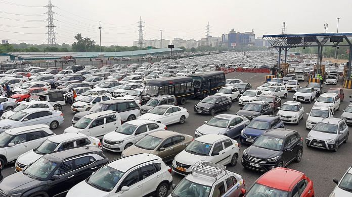 Heavy traffic jam on Delhi-Gurugram expressway on 20 June 2022 | PTI Photo