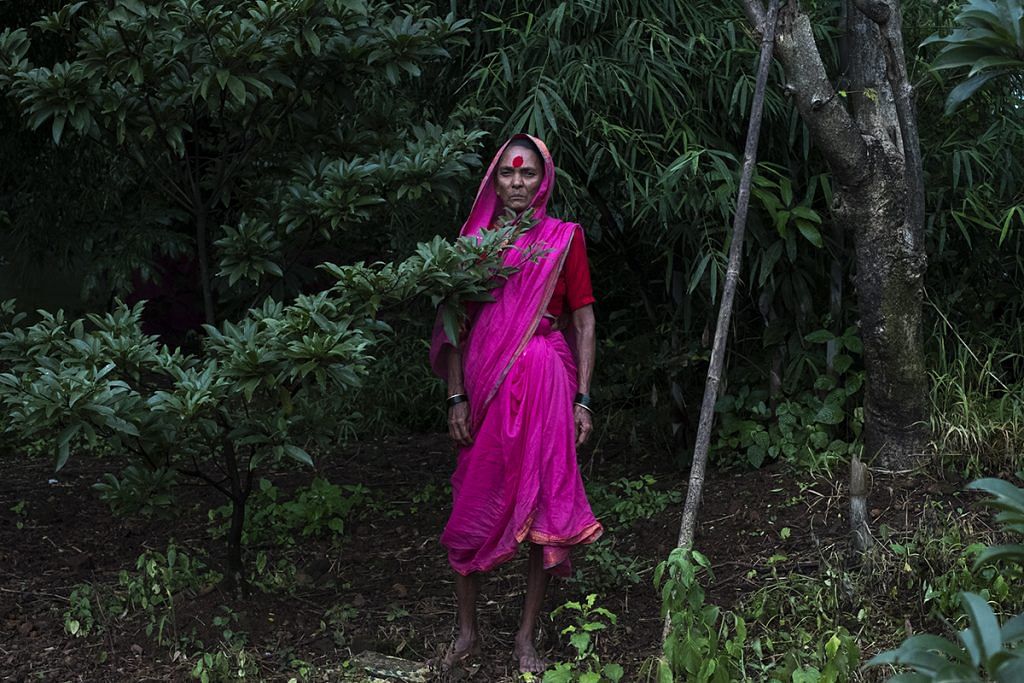 Draupada Panduram Kedar,60, stands next to her tree with pride and confidence | Jayati Saha