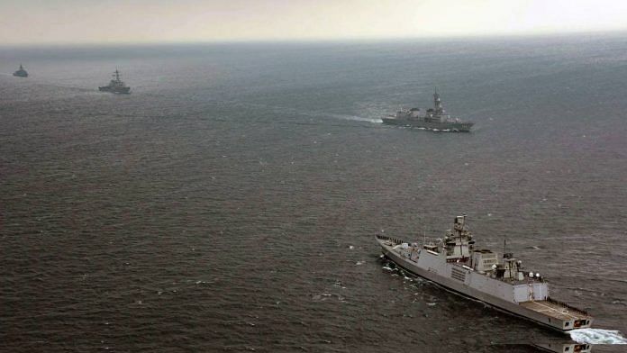 File photo of Indian Navy, United States Navy, Japan Maritime Self Defence Force, & Royal Australian Navy participating in the 24th Malabar naval exercise | ANI 