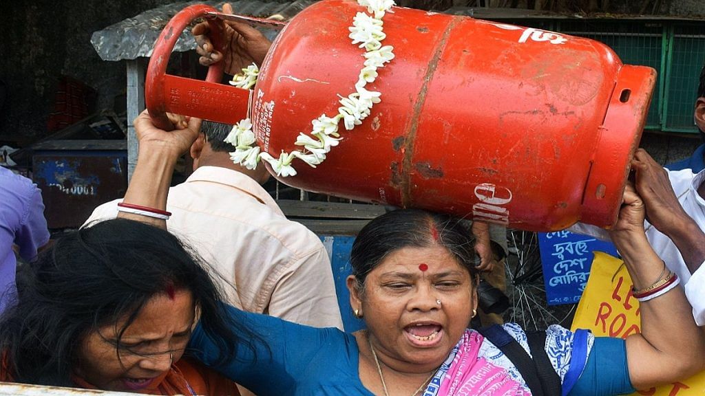 Representational image of a protest against rise in prices of fuel and LPG, in Kolkata | ANI