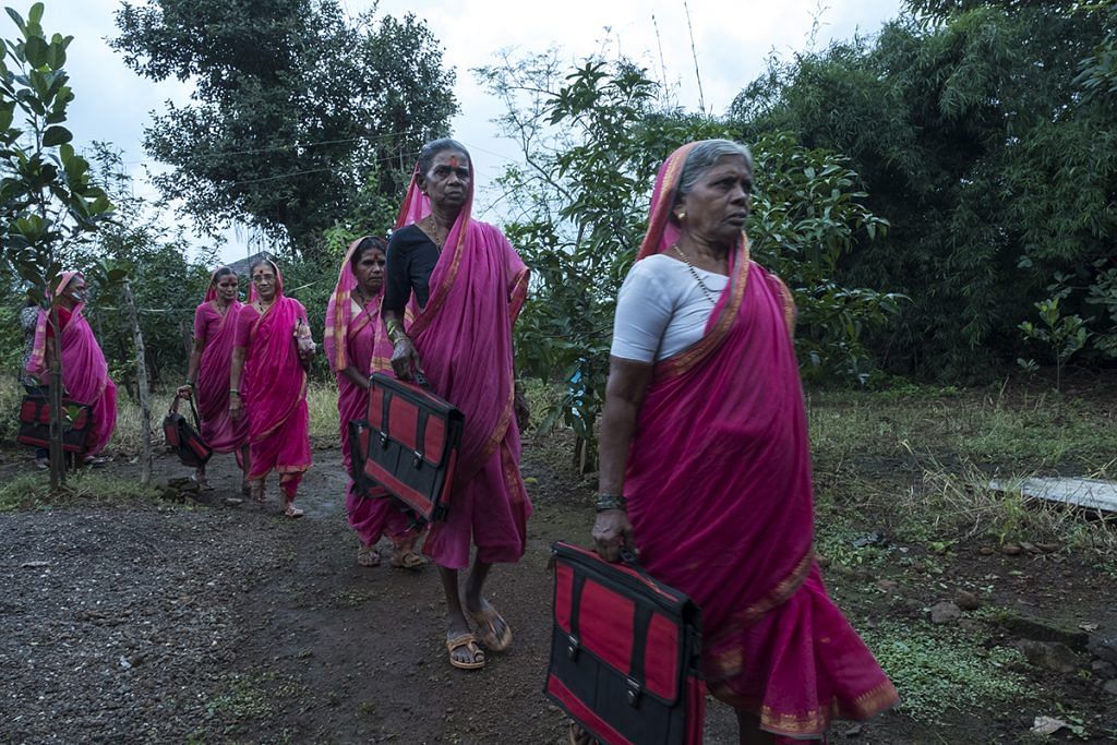 The grandmothers walk to the school in a disciplined single file led by 70-yr-old Kanta Bai Laxman More | Jayati Saha