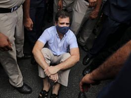 Police detain Rahul Gandhi during a protest march from Parliament to Rashtrapati Bhawan against ED's interrogation of the party's interim President Sonia Gandhi in the National Herald case in New Delhi, on 26 July 2022 | PTI