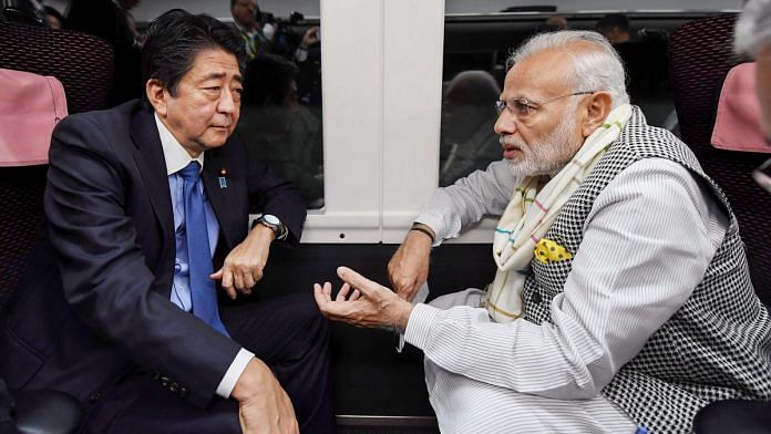 File photo of Shinzo Abe with Prime Minister Narendra Modi in Japan's Yamanashi | PIB
