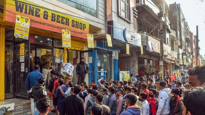 Customers queueing outside a liquor store in Delhi | ANI file photo