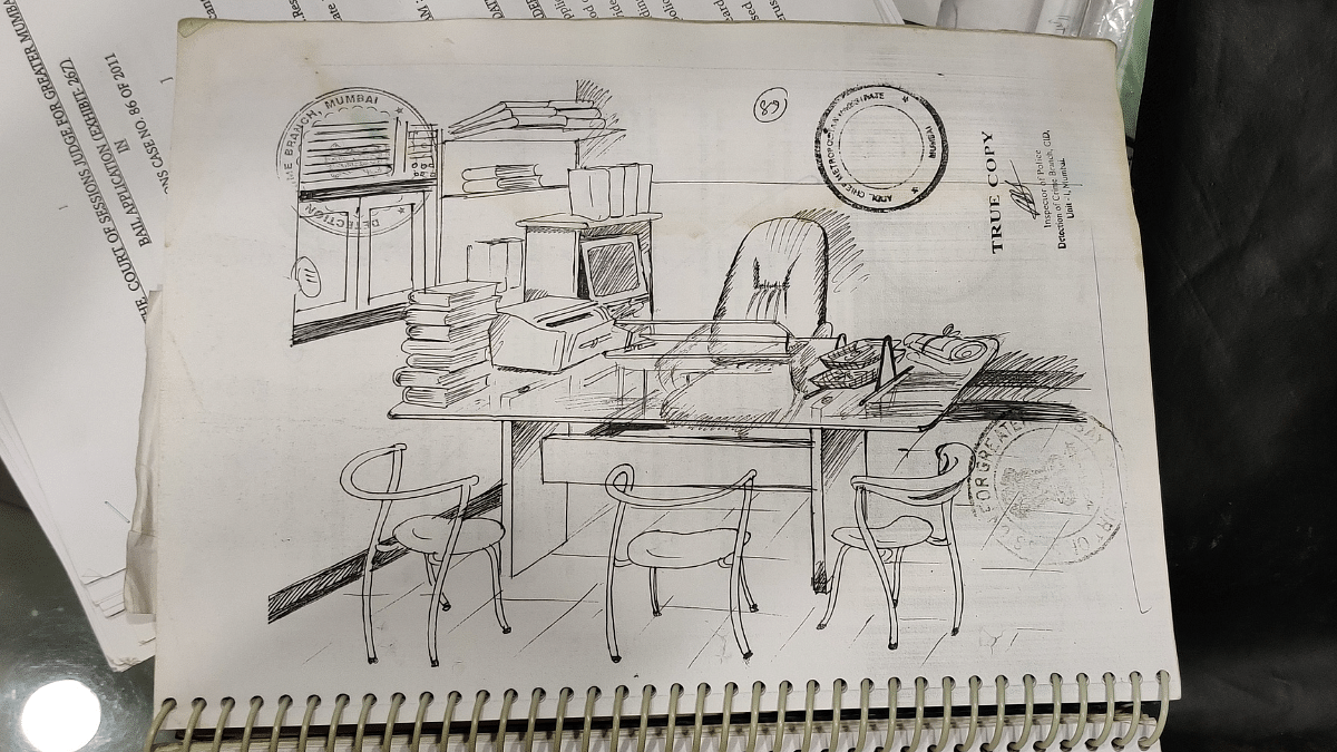 A sketch of Shahid's office, as it looked on 11 February 2010, when Shahid was shot. This was a part of the court records | Apoorva Mandhani/ThePrint