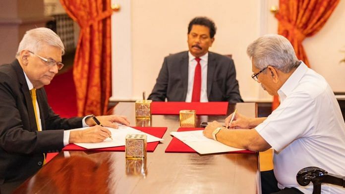 File photo of Sri Lanka PM Ranil Wickremesinghe with President Gotabaya Rajapaksa | Twitter | @GotabayaR