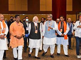 Prime Minister Narendra Modi with BJP leaders during the BJP national executive meeting in Hyderabad on Sunday | PTI