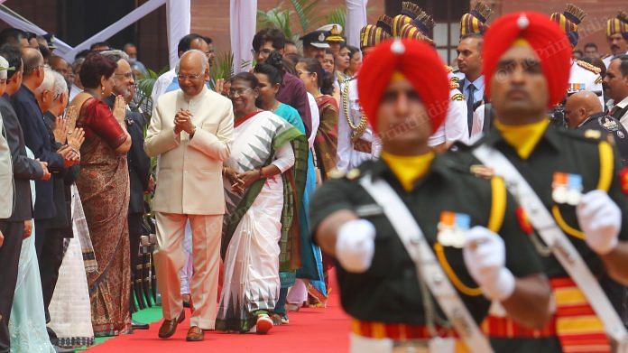 Newly elected president Droupadi Murmu with her predecessor Ram Nath Kovind as he prepares to leave the Rashtrapati Bhavan | Praveen Jain | ThePrint