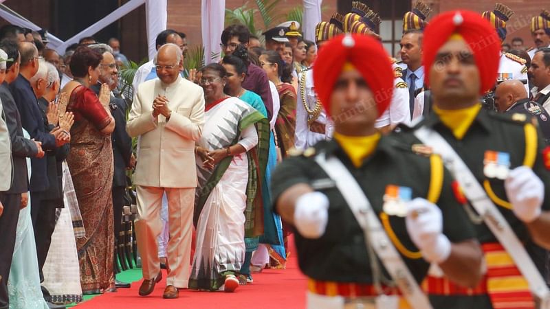 President Droupadi Murmu with her predecessor Ram Nath Kovind at the Rashtrapati Bhavan | Praveen Jain | ThePrint
