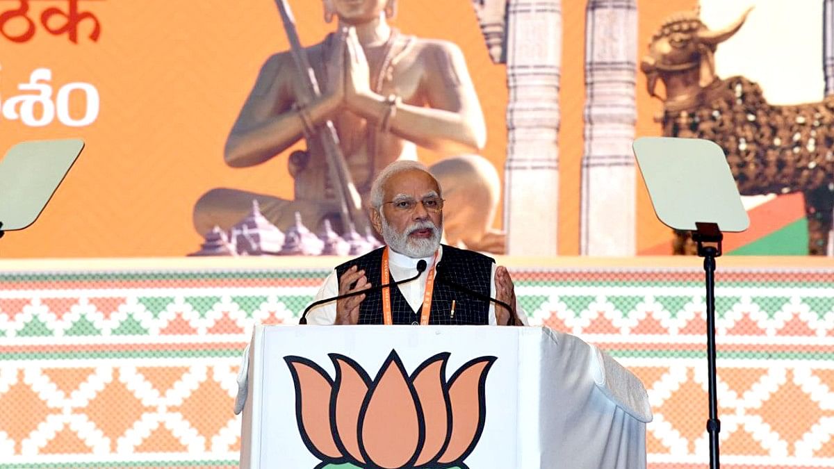 Modi BJP National Executive PM Modi addresses the BJP national executive meet in Hyderabad on 3 July 2022 | ANI