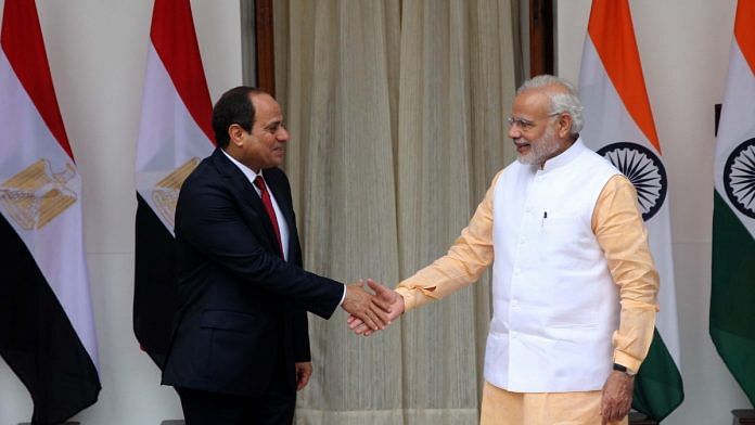 File photo of Prime Minister Narendra Modi and Egyptian president Abdel Fattah Al Sisi on the latter's first visit to India | Photo: Twitter/@narendramodi