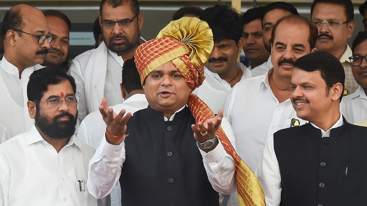 Newly-elected Maharashtra Assembly Speaker Rahul Narwekar with CM Eknath Shinde and Deputy CM Devendra Fadnavis at Vidhan Bhavan in Mumbai Sunday | PTI Newly-elected Maharashtra Assembly Speaker Rahul Narwekar with CM Eknath Shinde and Deputy CM Devendra Fadnavis at Vidhan Bhavan in Mumbai Sunday | PTI