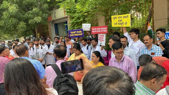Medical students at a protest outside NMC office in Delhi's Dwarka Tuesday | Gracy Arora