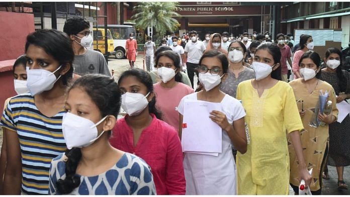 Students coming out from a NEET UG examination centre in Kochi, on 17 July 2022 | PTI