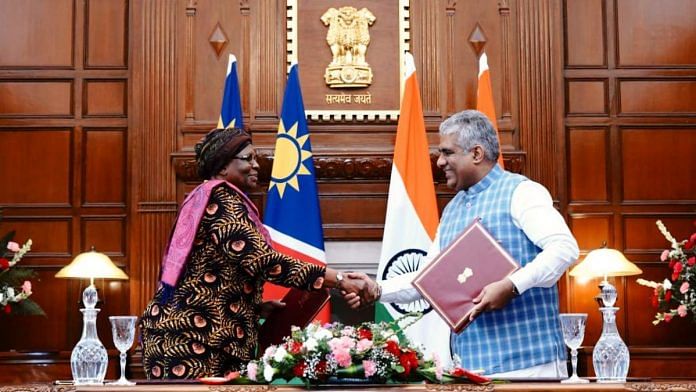 The MoU was signed between Union Environment Minister Bhupender Yadav and Namibia Deputy PM and Foreign Minister Netumbo Nandi Ndaitwah | Twitter | @byadavbjp